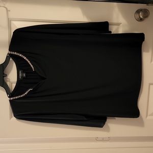 Liz Claiborne Career Woman black polyester top with beads & rhinestones size 2X